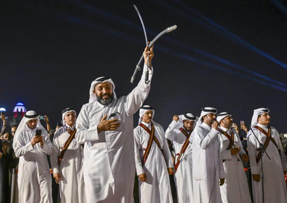 May 27, 2026, Doha, Qatar: A Qatari traditional band seen performing during Eid al-Adha celebrations marking the first day of the Muslim festival of Eid al-Adha at Katara Cultural Village. Muslims around the world celebrate Eid al-Adha, one of Islams most important holidays, which commemorates Prophet Abrahams willingness to sacrifice his son in obedience to God Doha Qatar - ZUMAs197 20260527_aaa_s197_090 Copyright: xNoushadxVariyattiyakkalx