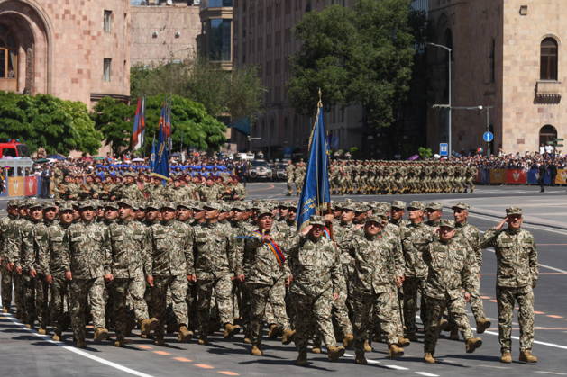 ARMENIA, YEREVAN - MAY 28, 2026: Servicemen march in formation during a military parade in Republic Square marking the 103rd anniversary of the First Armenian Republic. Alexander Patrin TASS  93123956