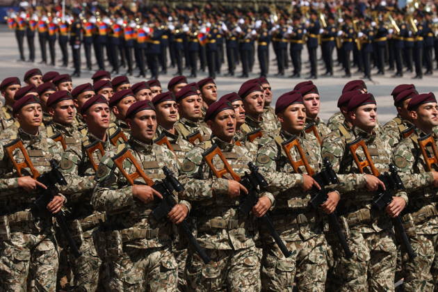 ARMENIA, YEREVAN - MAY 28, 2026: Servicemen march in formation during a military parade in Republic Square marking the 103rd anniversary of the First Armenian Republic. Alexander Patrin TASS  93123958