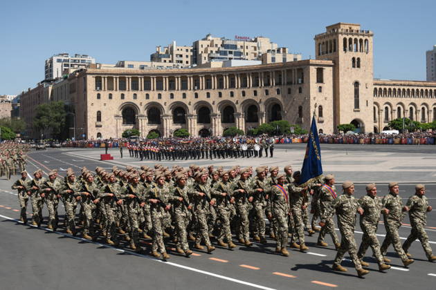 ARMENIA, YEREVAN - MAY 28, 2026: Servicemen march in formation during a military parade in Republic Square marking the 103rd anniversary of the First Armenian Republic. Alexander Patrin TASS  93123969