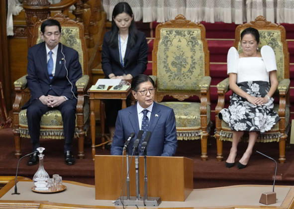 Philippine president in Japan s parliament Philippine President Ferdinand Marcos Jr. makes a speech in the plenary chamber of the House of Councillors in Tokyo on May 28, 2026.  A14AA0005617041P