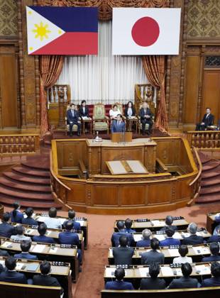 Philippine president in Japan s parliament Philippine President Ferdinand Marcos Jr. makes a speech in the plenary chamber of the House of Councillors in Tokyo on May 28, 2026.  A14AA0005617042P
