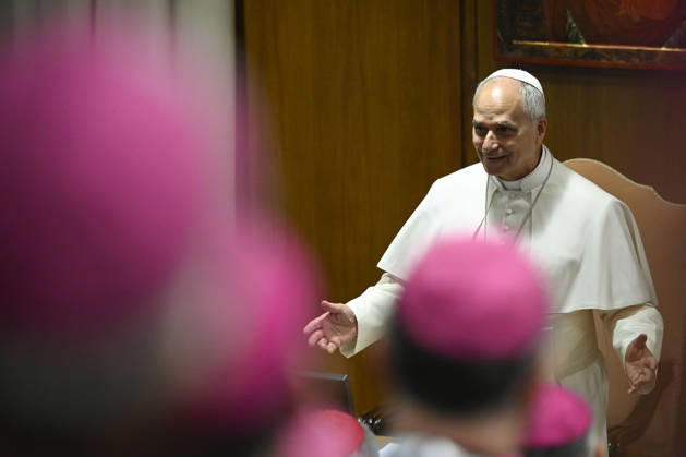 ITALY - POPE LEO XIV MEETS WITH THE BISHOPS OF THE ITALIAN EPISCOPAL CONFERENCE AT THE VATICAN - 2026 5 28 Italy, Rome, Vatican, 2026 5 28. Pope leo XIV meets with the bishops of the Italian Episcopal Conference at the Vatican, EDITORIAL USE ONLY - NO BOOKS Copyright: xVATICANxMEDIAx