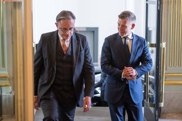 Prime Minister Bart De Wever (L) and Hungary Prime Minister Peter Magyar (R) are pictured at a diplomatic meeting between the Prime Ministers of Hungary and Belgium in Brussels, Thursday 28 May 2026.  JONASxROOSENS 175283767