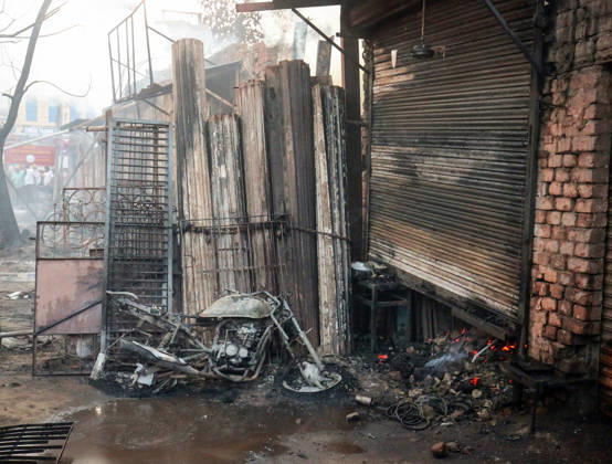 A view of charred remains as a massive fire engulfs the Rambagh market Amritsar, May 28 (ANI): A view of charred remains as a massive fire engulfs the Rambagh market, in Amritsar on Thursday. One man died. Amritsar Punjab India Copyright: xANIx ANI_20260528511