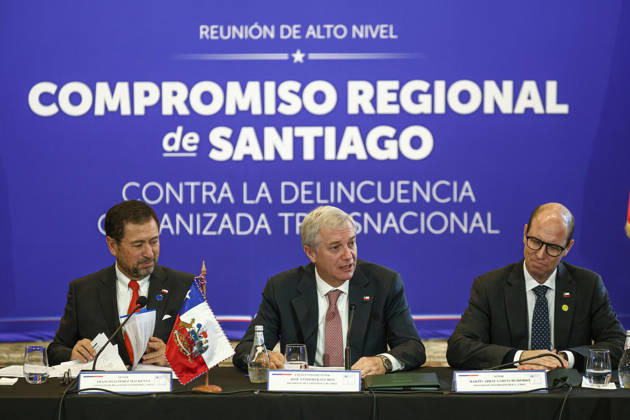 Countries aligned with the Shield of the Americas sign a joint SANTIAGO, CHILE - MAY 28: Chilean President Jose Antonio Kast, center, delivers a speech during a regional meeting against organized crime in Santiago, Chile, on May 28, 2026. High-ranking officials from Argentina, Peru, Bolivia, Ecuador, and Chile—Latin American nations ideologically aligned with the Shield of the Americas summit organized by Donald Trump—signed the Santiago Regional Commitment to develop a joint action plan to combat organized crime. Lucas Aguayo Araos Anadolu Santiago Chile. Editorial use only. Please get in touch for any other usage. Copyright: x2026xAnadoluxLucasxAguayoxAraosx