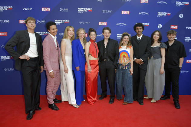 Jonathan Kriener, Joshua Kantara, Leonie Brill, Kya-Celina Barucki, Derya Akyol, Giulio Brizzi, Christina Schindler, Langston Uibel, Alison Kuhn und Marc Philip Ginolas bei der Verleihung der Bunte New Faces Awards Film 2026 im Delphi Filmpalast. Berlin, 28.05.2026