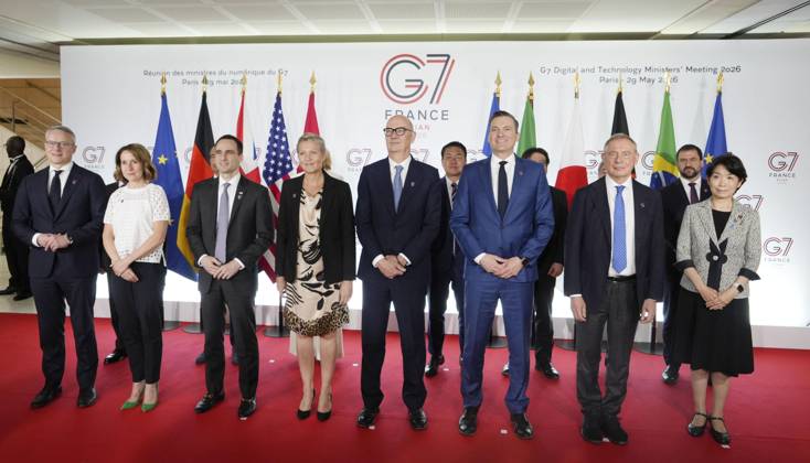 G7 digital ministers meeting in Paris Ministers in charge of digital affairs from the Group of Seven countries pose for a photo before their meeting in Paris on May 29, 2026.  A14AA0005617115P