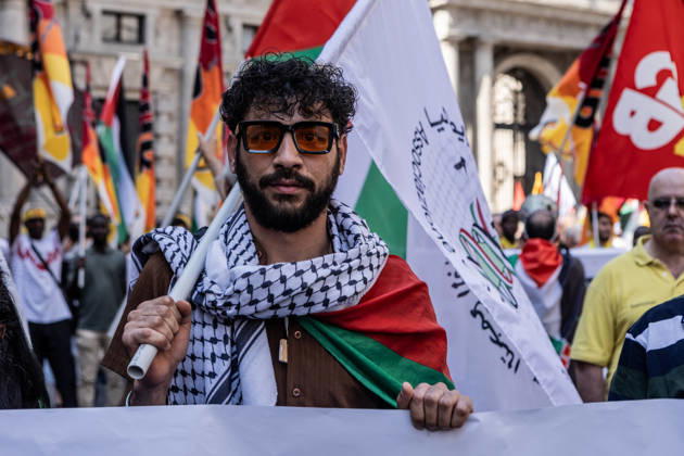 General workers strike in Milan MILAN, ITALY - MAY 29: Hundreds of people holding flags and banners take part in a demonstration against the ongoing wars in Palestine, Lebanon, and Iran, and against public spending on armaments during general workers strike in Milan, Italy, on May 29, 2026. Andrea Carrubba Anadolu Milan Italy. Editorial use only. Please get in touch for any other usage.  Copyright: x2026xAnadoluxAndreaxCarrubbax