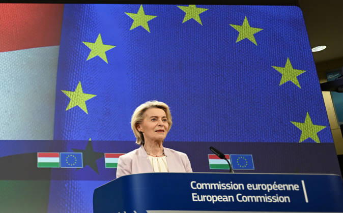 Peter Magyar - Ursula von der Leyen joint press conference in Brussels BRUSSELS, BELGIUM - MAY 29: Hungarian Prime Minister Peter Magyar and European Commission President Ursula von der Leyen hold a joint press conference in Brussels, Belgium, on May 29, 2026. Dursun Aydemir Anadolu Brussels Belgium. Editorial use only. Please get in touch for any other usage. Copyright: x2026xAnadoluxDursunxAydemirx