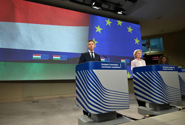 Peter Magyar - Ursula von der Leyen joint press conference in Brussels BRUSSELS, BELGIUM - MAY 29: Hungarian Prime Minister Peter Magyar and European Commission President Ursula von der Leyen hold a joint press conference in Brussels, Belgium, on May 29, 2026. Dursun Aydemir Anadolu Brussels Belgium. Editorial use only. Please get in touch for any other usage. Copyright: x2026xAnadoluxDursunxAydemirx
