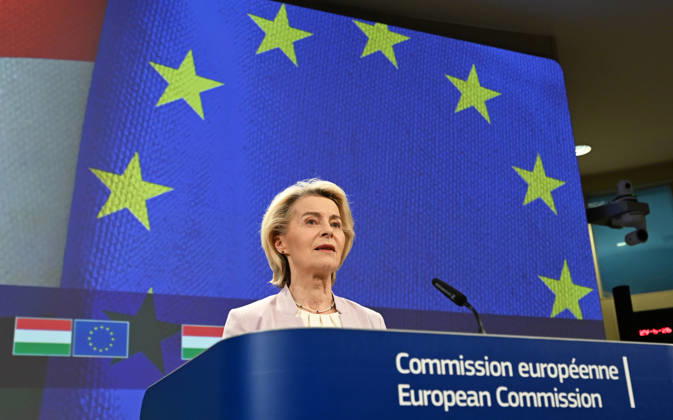Peter Magyar - Ursula von der Leyen joint press conference in Brussels BRUSSELS, BELGIUM - MAY 29: Hungarian Prime Minister Peter Magyar and European Commission President Ursula von der Leyen hold a joint press conference in Brussels, Belgium, on May 29, 2026. Dursun Aydemir Anadolu Brussels Belgium. Editorial use only. Please get in touch for any other usage. Copyright: x2026xAnadoluxDursunxAydemirx