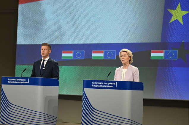 Peter Magyar - Ursula von der Leyen joint press conference in Brussels BRUSSELS, BELGIUM - MAY 29: Hungarian Prime Minister Peter Magyar and European Commission President Ursula von der Leyen hold a joint press conference in Brussels, Belgium, on May 29, 2026. Dursun Aydemir Anadolu Brussels Belgium. Editorial use only. Please get in touch for any other usage. Copyright: x2026xAnadoluxDursunxAydemirx