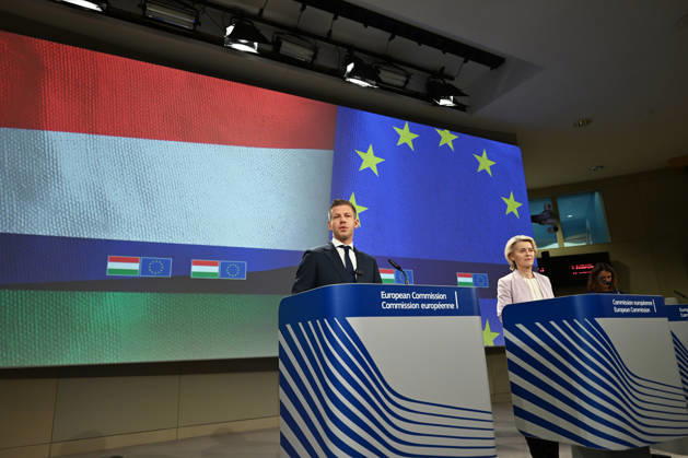 Peter Magyar - Ursula von der Leyen joint press conference in Brussels BRUSSELS, BELGIUM - MAY 29: Hungarian Prime Minister Peter Magyar and European Commission President Ursula von der Leyen hold a joint press conference in Brussels, Belgium, on May 29, 2026. Dursun Aydemir Anadolu Brussels Belgium. Editorial use only. Please get in touch for any other usage. Copyright: x2026xAnadoluxDursunxAydemirx