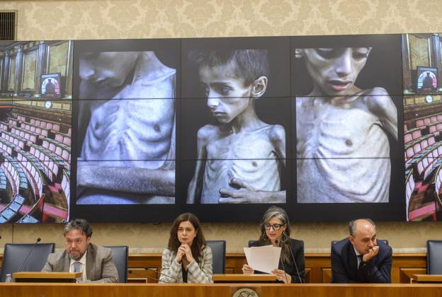 Foto IPP Marco Mattei Roma 29 05 2026 Senato presentazione del rapporto della relatrice speciale ONU sui territori palestinesi occupati, nella foto Dario Carotenuto Laura Boldrini Francesca Albanese Peppe De Cristofaro sullo sfondo immagini da Gaza Italy Photo Press - World Copyright .