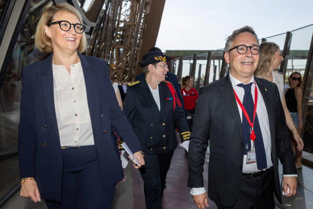 Welcoming Ceremony for French Citizenship At Eiffel Tower - Paris Marie-Pierre Vedrenne (Minister Delegate to the Minister of the Interior, in charge of Citizenship) and Patrick Branco-Ruivo (Director of the Eiffel tower) and Mireille Larrede (Prefect delegate for immagration) at the Tour Eiffel, for welcoming ceremony for French citizenship chaired by Mrs.Marie Pierre Vedrenne, Minister Delegate to the Minister of the Interior, in charge of Citizenship Paris, France May 29, 2026. Photo by Franck Derouda ABACAPRESS.COM Paris Eiffel Tower France  Copyright: xFranckxDerouda ABACAx
