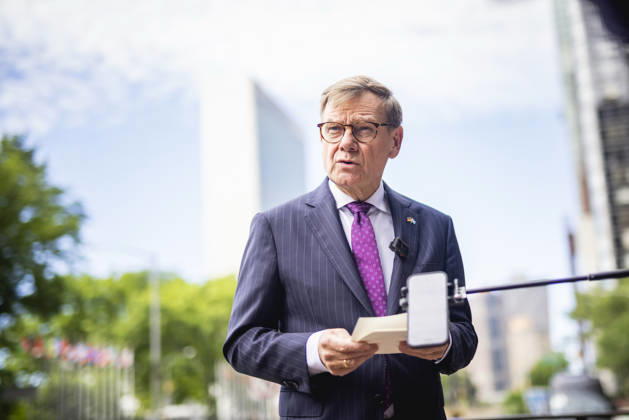 Johann Wadephul (CDU), Bundesaussenminister, aufgenommen im Rahmen eines Pressestatements in New York City, 29.05.2026. Der Minister reist in die USA fuer die Wahl zum nichtstaendigen Sitz im Sicherheitsrat der Vereinten Nationen. Fotografiert im Auftrag des Auswaertigen Amtes New York City Vereinigte Staaten von Amerika Copyright: xJulianexSonntag AAx