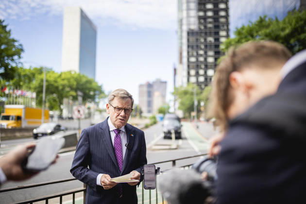 Johann Wadephul (CDU), Bundesaussenminister, aufgenommen im Rahmen eines Pressestatements in New York City, 29.05.2026. Der Minister reist in die USA fuer die Wahl zum nichtstaendigen Sitz im Sicherheitsrat der Vereinten Nationen. Fotografiert im Auftrag des Auswaertigen Amtes New York City Vereinigte Staaten von Amerika Copyright: xJulianexSonntag AAx