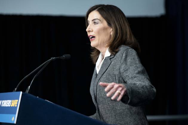 May 29, 2026, New York City, New York, United States: New York State Governor KATHY HOCHUL (D) speaking at a press conference in her office in New York City about overreach by ICE (Immigration and Customs Enforcement) and new related state laws to protect people in New York. New York City United States - ZUMAb161 20260529_aap_b161_011 Copyright: xMichaelxBrochsteinx