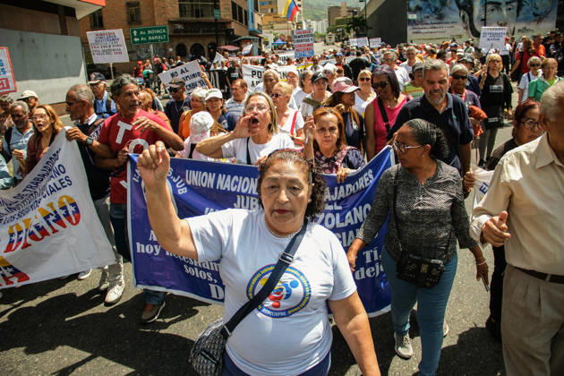 Retirees protest in Caracas on Senior Citizens’ Day over living conditions CARACAS, VENEZUELA - MAY 29: Retirees and pensioners gather at the corner of Salas Street on Senior Citizens’ Day to protest and demand improved living conditions, including a fair increase in pensions and access to essential social benefits, in Caracas, Venezuela, on May 29, 2026. Representatives from various sectors, including education, health, and universities, submit formal complaints and documents calling for dignified pensions, improved healthcare, and recovery of purchasing power. Diko Betancourt Anadolu Caracas Venezuela. Editorial use only. Please get in touch for any other usage. Copyright: x2026xAnadoluxDikoxBetancourtx