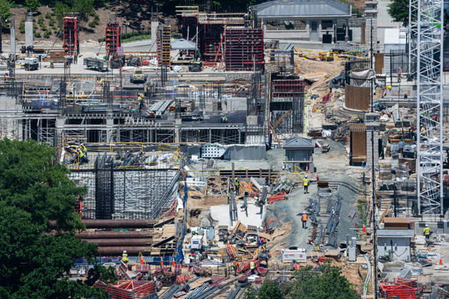 Workers continue construction on the White House Ballroom in Washington, DC on Friday, May 29, 2026. President Donald Trump has faced roadblocks as he seeks for $1 billion from Congress for the project.  WAP20260529045 AARONxSCHWARTZ