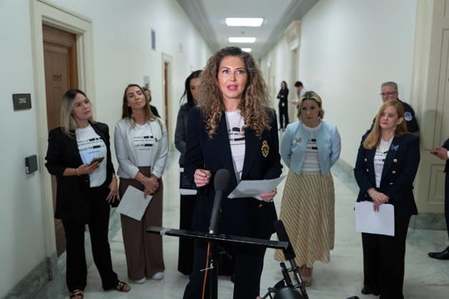 Lara Blume McGee, a victim of Jeffrey Epstein s sex trafficking ring, gives remarks to the media outside of a closed-door House Oversight Committee hearing in the Rayburn House Office Building near the U.S. Capitol in Washington, DC on Friday, May 29, 2026. Former Attorney General Pam Bondi is delivering closed testimony on the Department of Justice s handling of the Jeffrey Epstein files.  WAP20260529081 AARONxSCHWARTZ