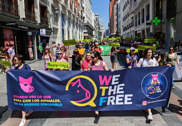 May 30, 2026, Madrid, Madrid, SPAIN: Participants attend the Madrid Without Hunting demonstration held in Callao Square, Madrid, advocating for wildlife protection and promoting urban spaces free from hunting activities. Madrid SPAIN - ZUMAz108 20260530_znp_z108_006 Copyright: xRichardxZubelzux
