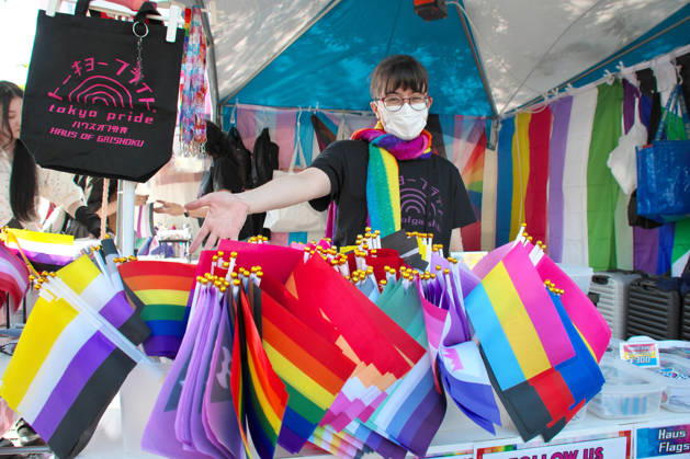 Vendor sells rainbow flags during the event Tokyo Pride 2026 in Tokyo, Japan on Saturday, June 6, 2026.  TKP2026060613 KEIZOxMORI