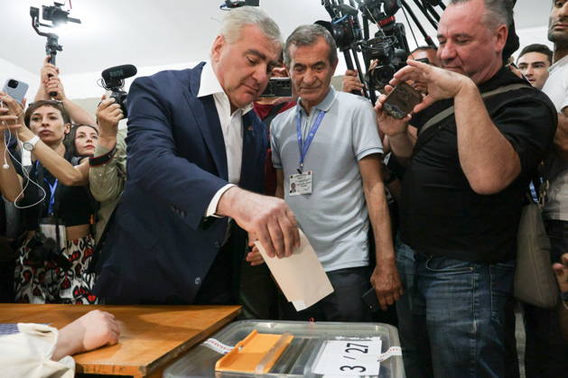 ARMENIA, YEREVAN - JUNE 7, 2026: Samvel Karapetyan, leader of the Strong Armenia Party, casts his ballot in the 2026 Armenian parliamentary election. Alexander Patrin TASS  93495474
