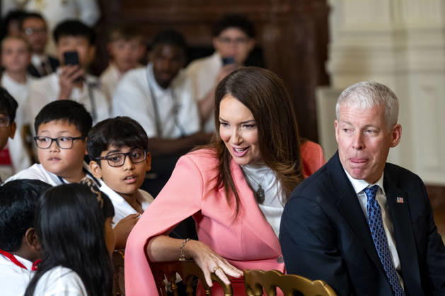 Secretary of Agriculture Brooke Rollins speaks with students during an event honoring the winners of the Presidential AI Regional Challenge in the East Room of the White House in Washington, DC on Tuesday, June 9, 2026. The challenge recognizes both student and educator teams who designed AI-based solutions for community challenges.  WAP20260609377 BONNIExCASH