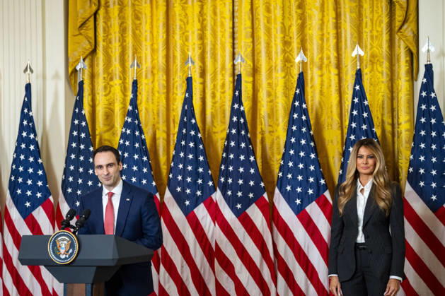 Director of the White House Office of Science and Technology Policy Michael Kratsios and First Lady Melania Trump attend an event honoring the winners of the Presidential AI Regional Challenge in the East Room of the White House in Washington, DC on Tuesday, June 9, 2026. The challenge recognizes both student and educator teams who designed AI-based solutions for community challenges. WAP20260609390 BONNIExCASH