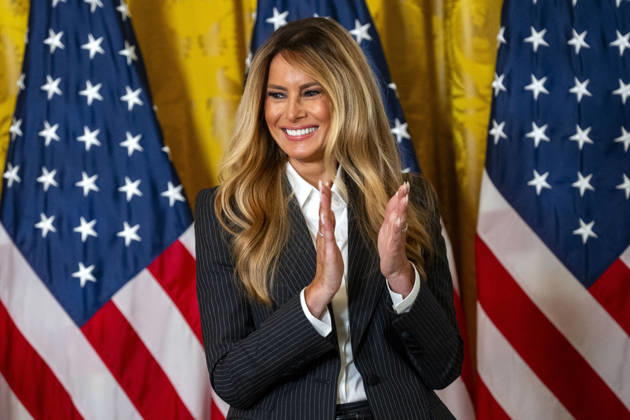 First Lady Melania Trump claps during an event honoring the winners of the Presidential AI Regional Challenge in the East Room of the White House in Washington, DC on Tuesday, June 9, 2026. The challenge recognizes both student and educator teams who designed AI-based solutions for community challenges.  WAP20260609391 BONNIExCASH