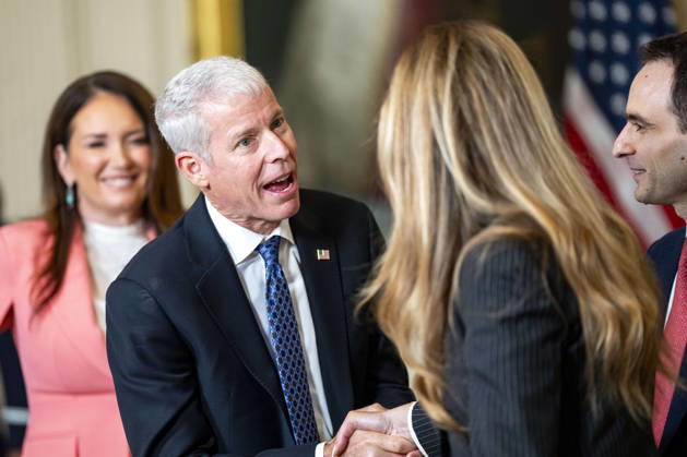 First Lady Melania Trump shakes hands with Secretary of Energy Chris Wright during an event honoring the winners of the Presidential AI Regional Challenge in the East Room of the White House in Washington, DC on Tuesday, June 9, 2026. The challenge recognizes both student and educator teams who designed AI-based solutions for community challenges. WAP20260609393 BONNIExCASH