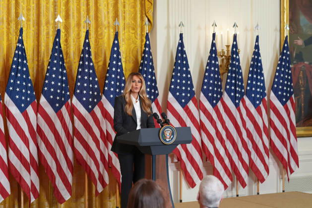 First Lady Melania Trump speaks during an awards ceremony honoring fifteen students from various schools and colleges across the country for their talent in using artificial intelligence (AI) in Washington, United States, 09 June 2026. Melania Trump awards several children for their talent in using artificial intelligence !ACHTUNG: NUR REDAKTIONELLE NUTZUNG! Copyright: xOctavioxGuzmánx AME9999 20260609-55020545520_1