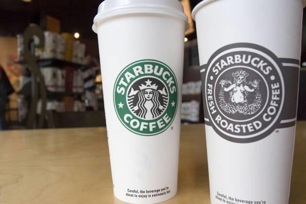 Starbucks Original Design Coffee Cup Sep 10, 2006; Portland, OR, USA; Starbucks coffee cups with the company s original design (R) and the current design are seen at a shop in Portland, Oregon. Starbucks is using the original logo on cups at stores in Oregon and Washington to commemmorate their 35th anniversary. Mandatory Credit: Photo by Richard Clement ZUMA Press. ( ) Copyright 2006 by Richard Clement Portland OR USA Copyright: xRichardxClementx