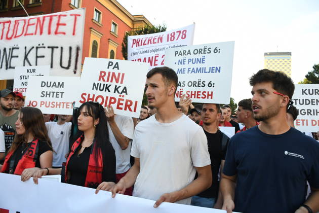 Protests against the Vlora tourism project continue in Albania TIRANA, ALBANIA - JUNE 10: People stage a protest against a planned tourism project in the Zvernec area of Avlonya (Vlora) as they gather at Skanderbeg Square in Tirana, Albania on June 10, 2026. Olsi Shehu Anadolu Tirana Albania. Editorial use only. Please get in touch for any other usage.  Copyright: x2026xAnadoluxOlsixShehux