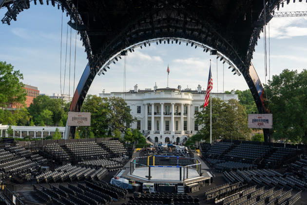 June 11, 2026, Washington, Dc, United States: Scenes from the Ulitmate Fighting Championship (UFC) arena on the South Lawn of the White House on June 11, 2026. The UFC will host the Freedom 250 fights on President TrumpÃ¢â‚¬â ¢s birthday on June 14, 2026. Washington United States - ZUMAl312 20260611_znp_l312_005 Copyright: xAndrewxLeydenx
