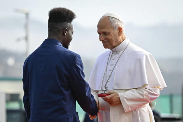 SPAGNA -POPE LEON XIV MEETING WITH MIGRANTS AT THE LAS RAICES CENTER ITALY REL - June 12, 2026 Apostolic Journey to Spain – Pope Leo XIV: Meeting with Migrants at the Las Raíces Center EDITORIAL USE ONLY - NO BOOKS Copyright: xVATICANxMEDIAx xCatholicxPressxPhotox