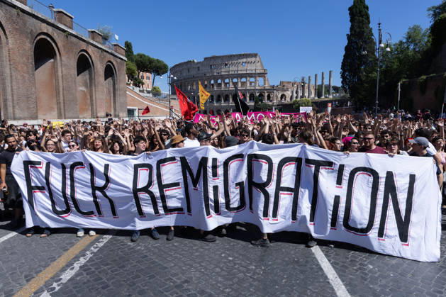 News Bilder des Tages IPA85647978 - Demonstration in Rome against forced repatriation, organized by the CGIL of Rome and Lazio, the ANPI, and other anti-fascist associations  Copyright: xMatteoxNardonex xx 85647978