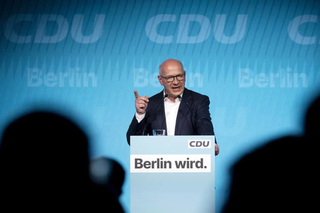 Kai Wegner, Spitzenkandidat CDU Berlin DEU, Deutschland, Germany, Berlin, 09.06.2026 Rede von Kai Wegner , Landesvorsitzender der Berliner CDU und Regierender Buergermeister von Berlin auf dem Parteitag der Berliner CDU unter dem Motto Berlin Wird mit der Wahl zum Spitzenkandidaten fuer die Abgeordnetenhauswahl am 20. September 2026 in Berlin Deutschland en: Speech by Kai Wegner , State Chairman of the Berlin CDU and Governing Mayor of Berlin , at the Berlin CDU party conference held under the motto Berlin Wird Berlin Is Becoming following his selection as the lead candidate for the 2026 Berlin House of Representatives election on September 20, 2026 in Berlin Germany .
