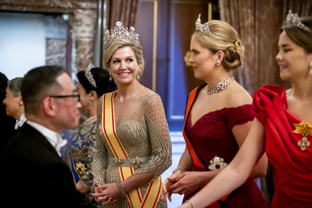 17-06-2026 Gala Queen Maxima and King Willem-Alexander with Emperor Naruhito of Japan and Empress Masako and Princess Amalia and Princess Ariane during the statebanquet at the Dam palace in Amsterdam on the 1st day of the 3 day statevisit to the Netherlands Â  Copyright: xPPEx