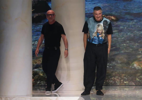 June 20, 2026, Milan, Italy: Italian fashion designer Domenico Dolce (L) and Stefano Gabbana greet at the end of the show by Italian fashion label Dolce&Gabbana during the Spring Summer 2027 Men™s Collection show at Milan Fashion Week in Milan, Italy, 20 June 2026. ANSA MATTEO BAZZI Milan Italy  - ZUMAa110 20260620_zaf_a110_005 Copyright: xMatteoxBazzix