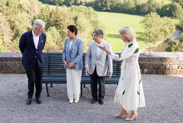 State Visit Of The Emperor And The Empress Of Japan to Belgium King Philippe - Filip of Belgium, Japanese Empress Masako, Japanese Emperor Naruhito and Queen Mathilde of Belgium pictured during the family picture at the Royal Domain of Ciergnon during the official state visit of the Japanese Emperor and Empress to Belgium, on Sunday 21 June 2026, in Ciergnon. The Emperor and Empress of Japan visit Belgium from June 20-25. BELGA PHOTO POOL BENOIT DOPPAGNE Houyet Belgium  Copyright: xPoolxBenoitxDoppagnex