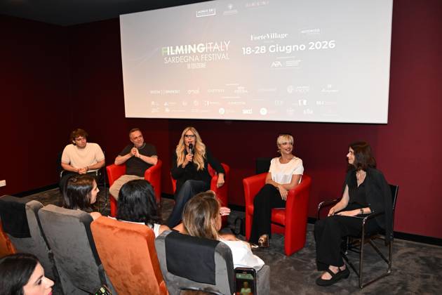 IPA85937364 - Rome: Casa del Cinema. Presentation of the Filming Italy Sardegna Festival. Pictured: Mattia Cirilli, Gabriele Cirilli, Tiziana Rocca, Micaela Ramazzotti, Domizia De Rosa  Copyright: xMaurizioxD Avanzox xDxAvanzo Provvisionatox 85937364