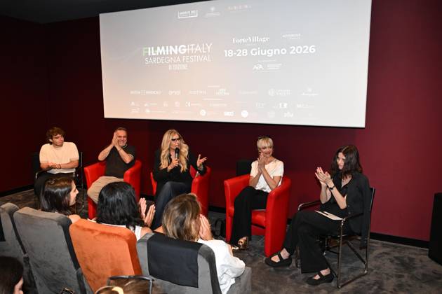 IPA85937368 - Rome: Casa del Cinema. Presentation of the Filming Italy Sardegna Festival. Pictured: Mattia Cirilli, Gabriele Cirilli, Tiziana Rocca, Micaela Ramazzotti, Domizia De Rosa  Copyright: xMaurizioxD Avanzox xDxAvanzo Provvisionatox 85937368