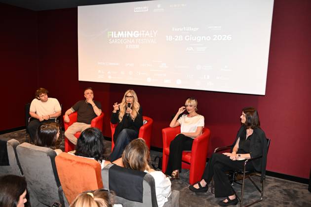 IPA85937393 - Rome: Casa del Cinema. Presentation of the Filming Italy Sardegna Festival. Pictured: Mattia Cirilli, Gabriele Cirilli, Tiziana Rocca, Micaela Ramazzotti, Domizia De Rosa  Copyright: xMaurizioxD Avanzox xDxAvanzo Provvisionatox 85937393