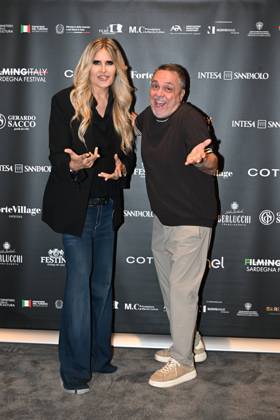 IPA85937294 - Rome: Casa del Cinema. Presentation of the Filming Italy Sardegna Festival. Pictured: Tiziana Rocca, Gabriele Cirilli  Copyright: xMaurizioxD Avanzox xDxAvanzo Provvisionatox 85937294