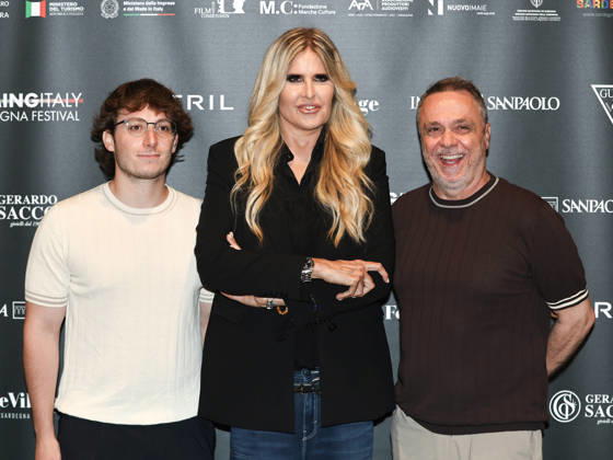 IPA85938348 - Rome: Casa del Cinema. Presentation of the Filming Italy Sardegna Festival. Pictured: Gabriele Cirilli with his son Mattia and Tiziana Rocca  Copyright: xMarcoxProvvisionatox xDxAvanzo Provvisionatox 85938348