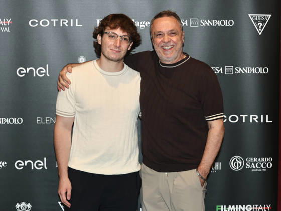 IPA85938351 - Rome: Casa del Cinema. Presentation of the Filming Italy Sardegna Festival. Pictured: Gabriele Cirilli with his son Mattia  Copyright: xMarcoxProvvisionatox xDxAvanzo Provvisionatox 85938351