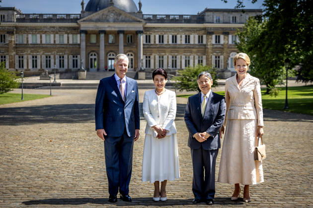 22-06-2026 Laken King Philippe Filip and Queen Mathilde with Japanese Emperor Naruhito and Empress Masako pose for the media at castle Laeken in Belgium at the start of the 2 day statevisit to Belgium. Â  Copyright: xPPEx
